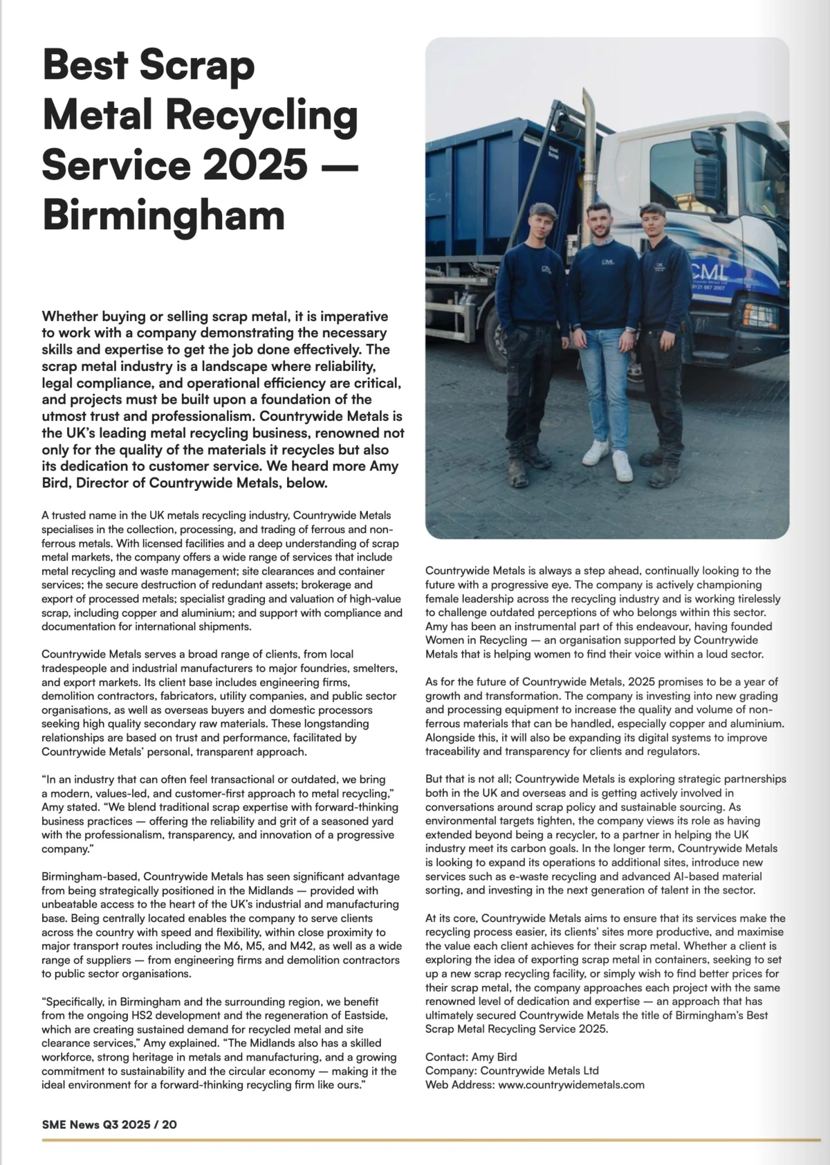 Countrywide Metals Birmingham recycling team standing in front of company lorry
